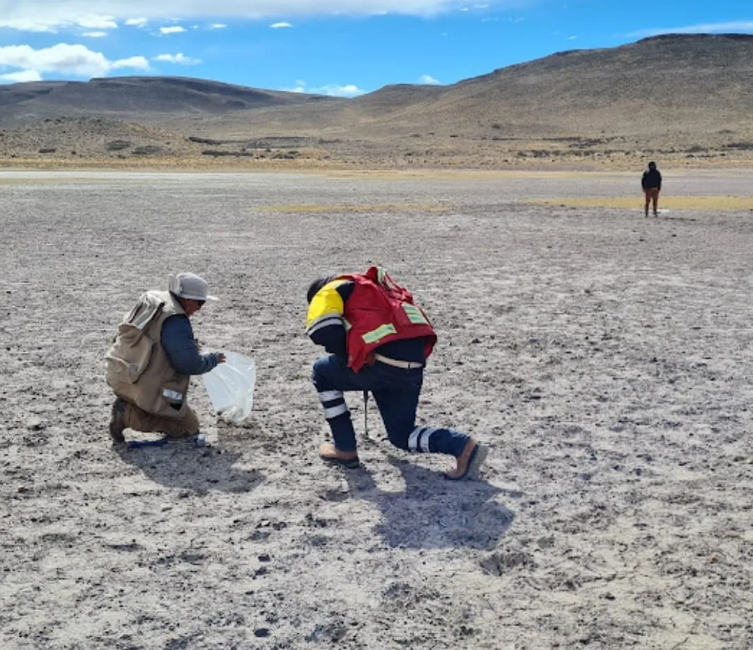 Toma de muestras geológicas en salar de la Puna